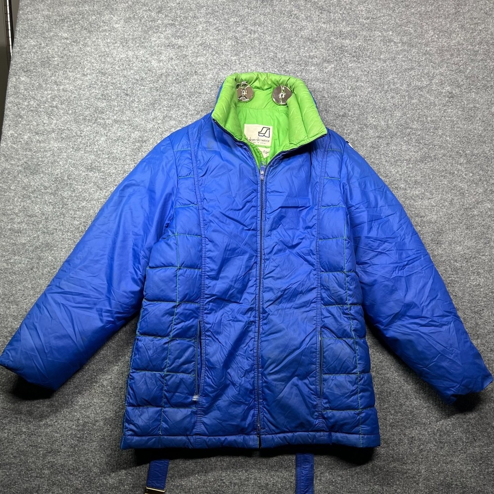 Slalom Ski Wear Goose Down Puffer Jacket Blue Belted Winter Outdoor‎ USA Made